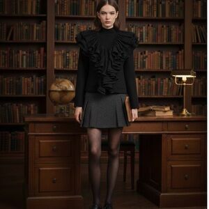 NWT Samuel Dong Black Wired Ruffle Zip Jacket Blazer L 
Witchy Dark Academia